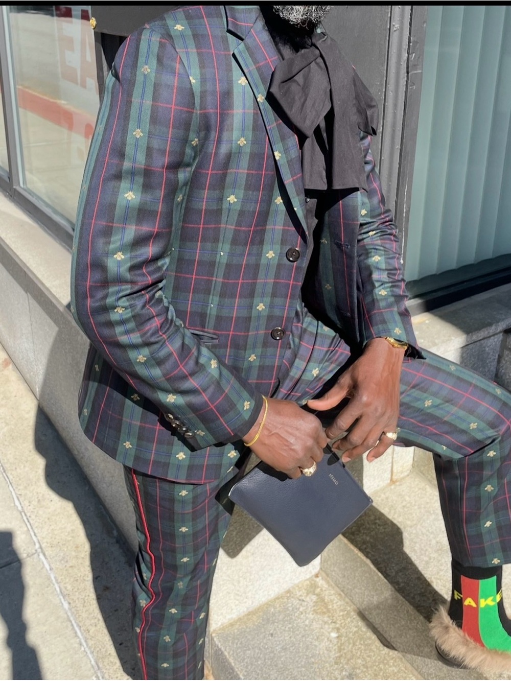 Gucci Dark Green Plaid Blazer & Trousers with Gold Motifs